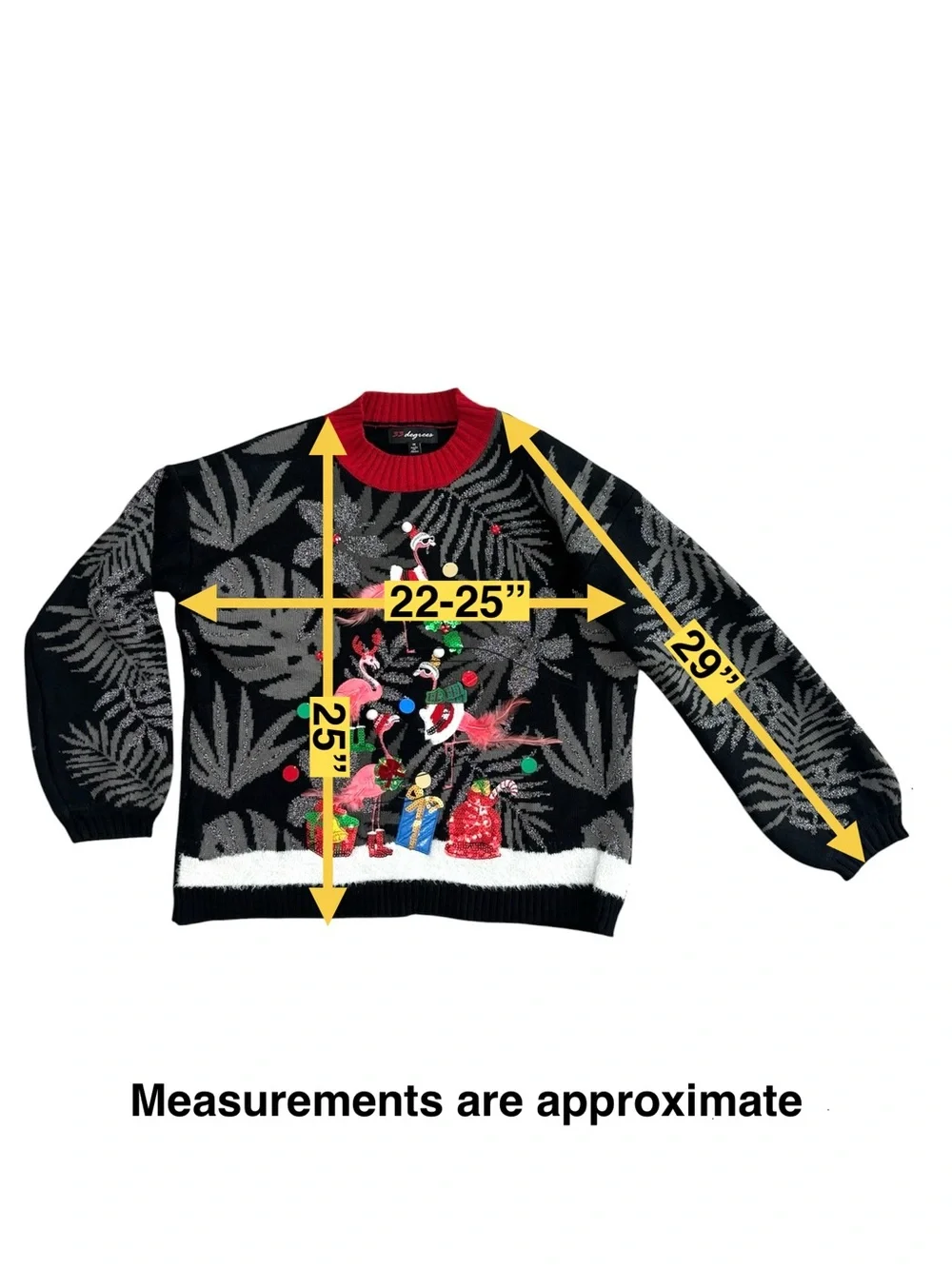 33 Degrees Ugly Christmas Sweater Tropical Flamingos Black Gray